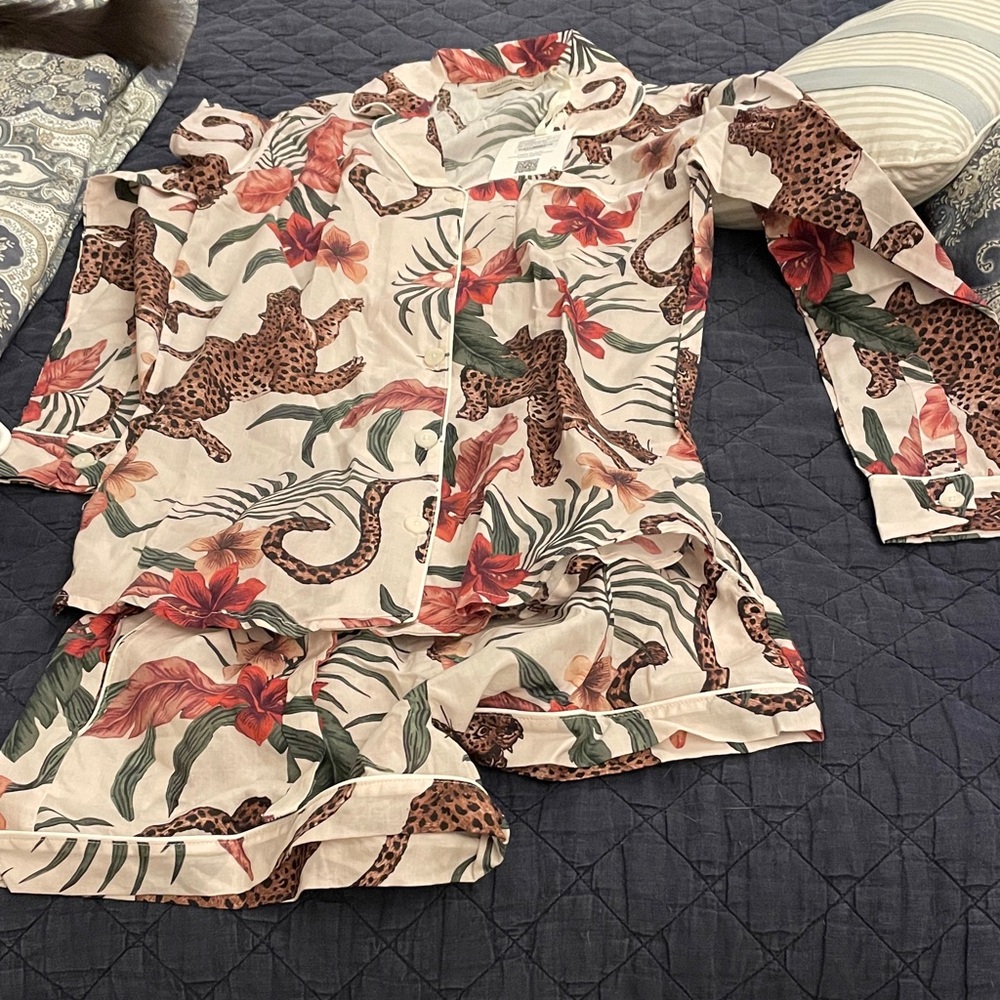 Women's Floral and Leopard Print Pajama Set